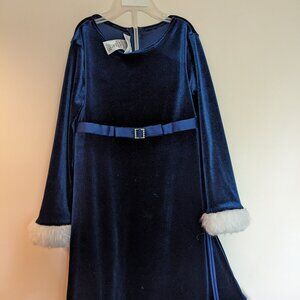 Bonnie Jean Blue Velvet Sparkle Holiday Dress (size 6)